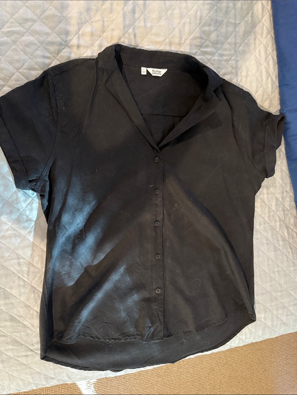 Relaxed Black Button-Down Short Sleeve Shirt